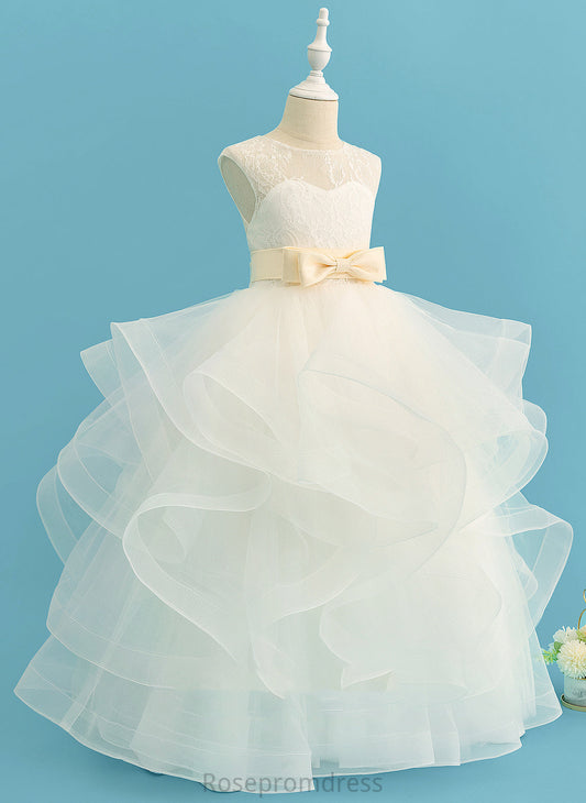 Bow(s) (Detachable sash) Girl Scoop With - Flower Girl Dresses Dress Kyra Neck Satin/Tulle/Lace Floor-length Ball-Gown/Princess Sleeveless Flower