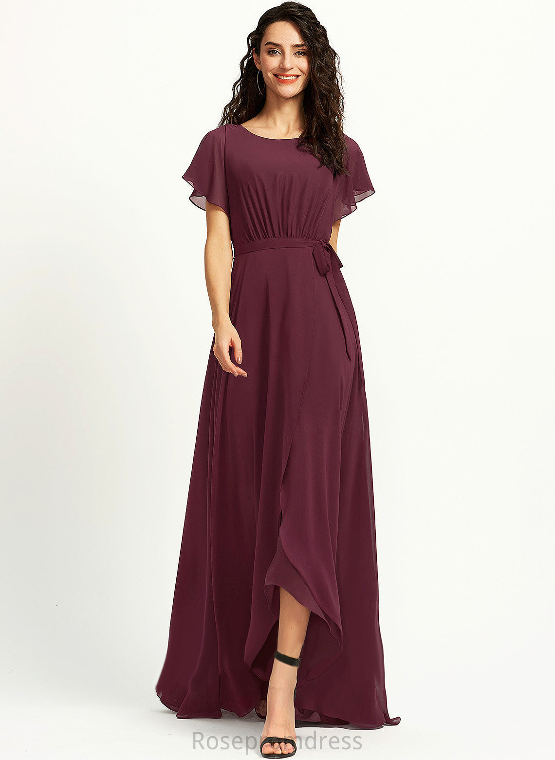 Ruffle Neckline Silhouette ScoopNeck Asymmetrical Fabric Length A-Line Embellishment Gwendolyn Bridesmaid Dresses