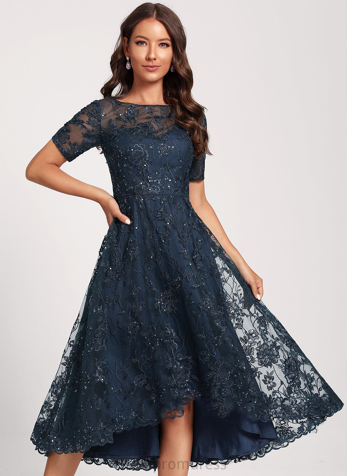 Dress Lace Asymmetrical Sequins Neck Tulle Scoop Cocktail Autumn Club Dresses A-Line With