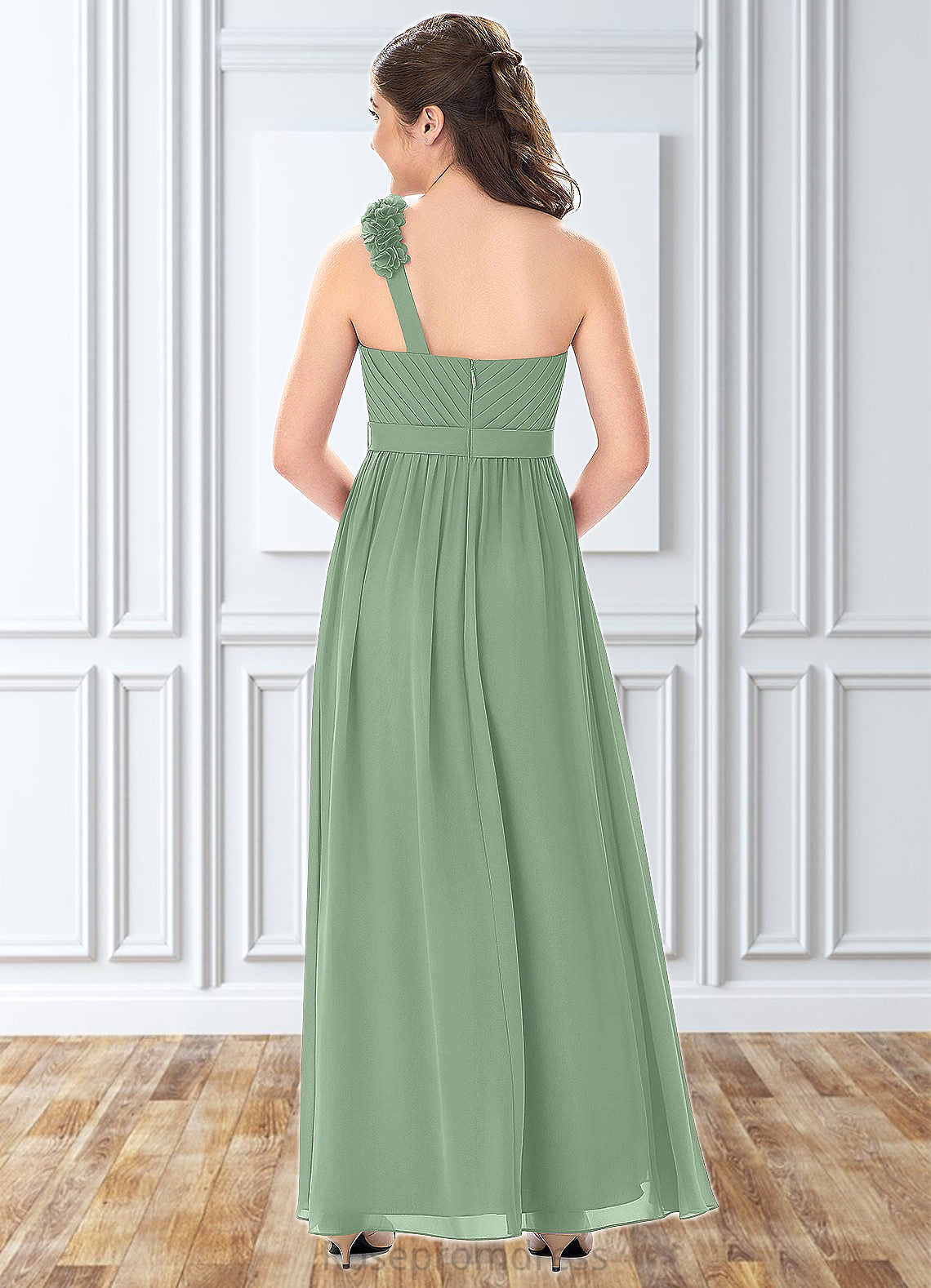 Kamari A-Line Pleated Chiffon Floor-Length Junior Bridesmaid Dress SRSP0019999