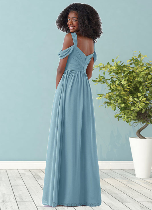 Hazel A-Line Off the Shoulder Chiffon Floor-Length Junior Bridesmaid Dress SRSP0019981