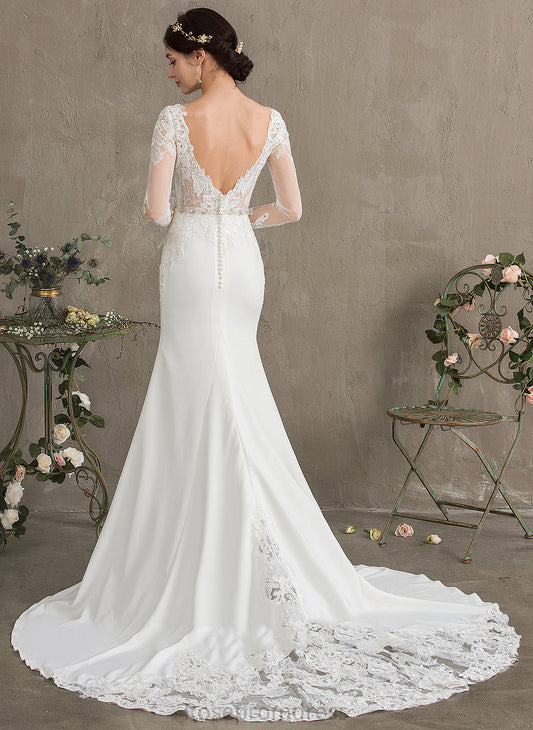 Sequins Beading Dress With Chapel Stretch Train Neck Crepe Scoop Wedding Dresses Trumpet/Mermaid Lace Wedding Shiloh