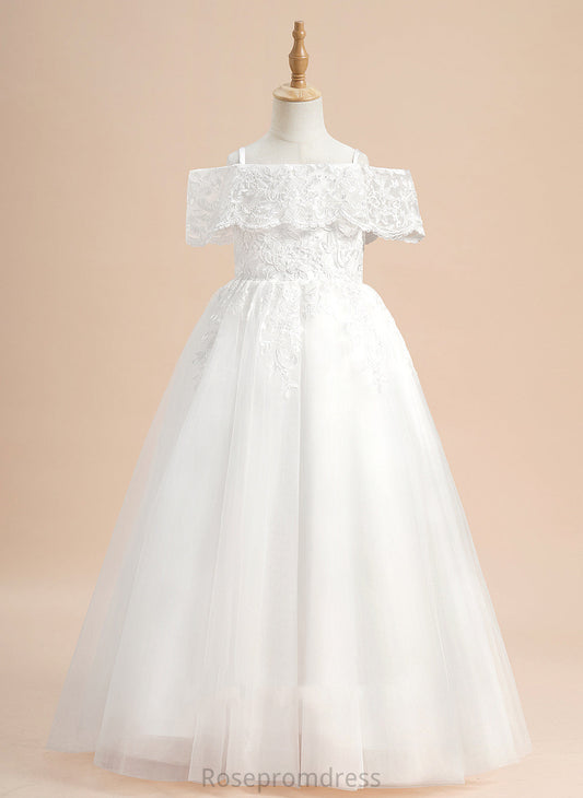 Short Tulle Jaelynn Lace Girl Flower Flower Girl Dresses Ball-Gown/Princess Dress - Off-the-Shoulder Sleeves With Floor-length