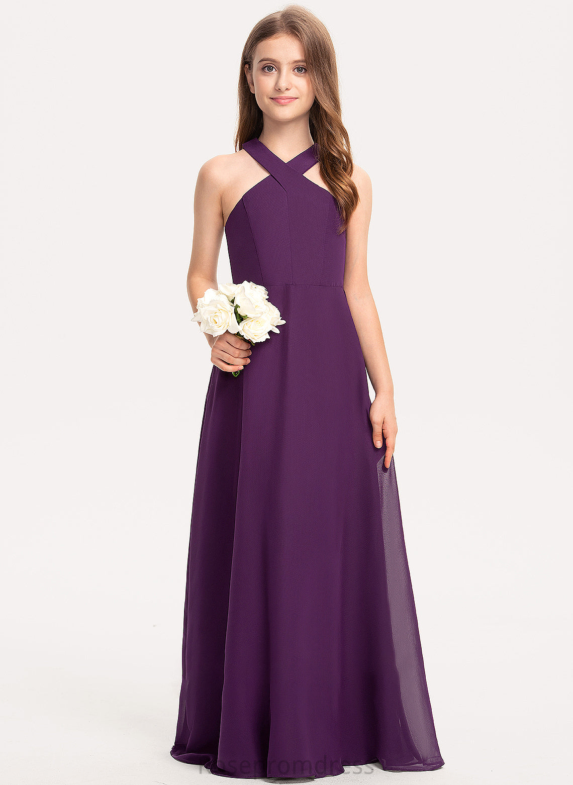 Junior Bridesmaid Dresses V-neck A-Line Floor-Length Yaritza Chiffon