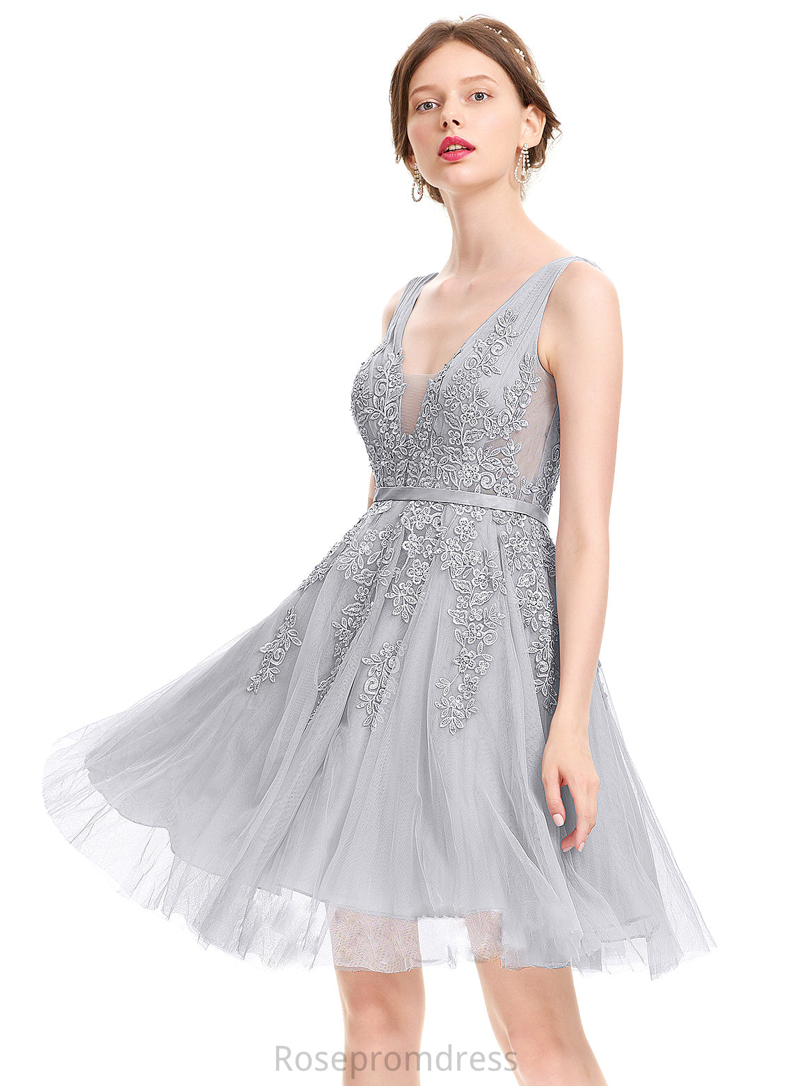 Beading Knee-Length V-neck Lace Dress Homecoming Homecoming Dresses Hedda Sequins With Tulle A-Line