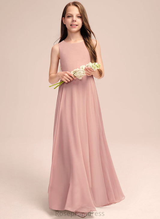 Silvia A-Line With Floor-Length Junior Bridesmaid Dresses Scoop Chiffon Bow(s) Neck