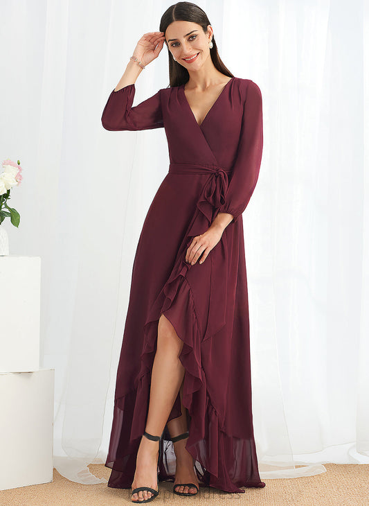 Length Embellishment A-Line Neckline Fabric Asymmetrical Ruffle V-neck Silhouette SplitFront Polly Bridesmaid Dresses