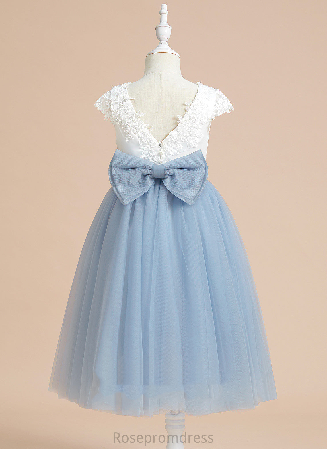 Neck Girl Satin/Tulle Scoop - A-Line Sleeveless Flower With Tea-length Lace/Bow(s) Flower Girl Dresses Dress America