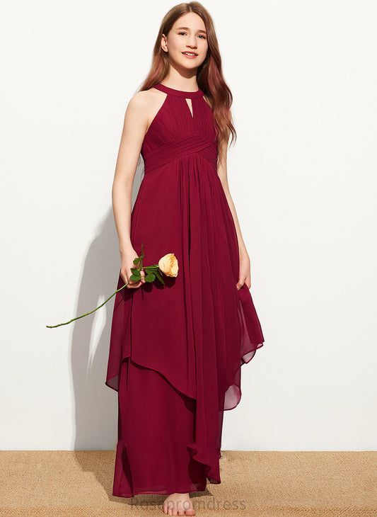 With Neck Ruffle Chiffon Scoop Nicole Junior Bridesmaid Dresses A-Line Floor-Length