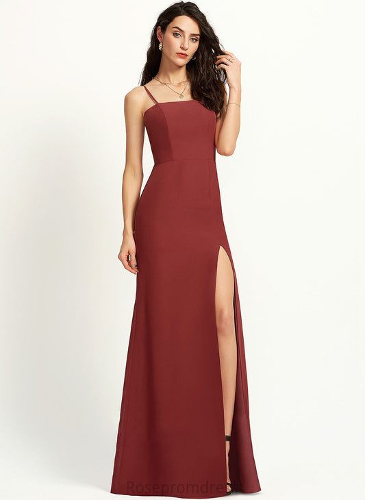 SplitFront Neckline SquareNeckline Sheath/Column Fabric Floor-Length Embellishment Length Silhouette Mckinley Spaghetti Staps Sleeveless Bridesmaid Dresses