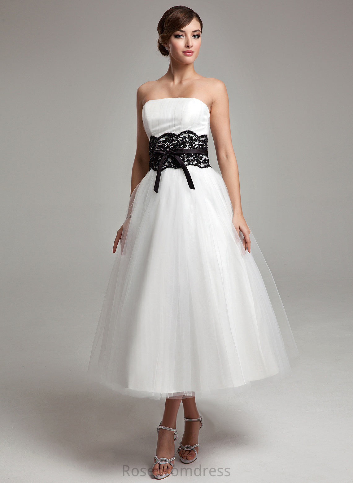 Strapless With Tea-Length Dress Sash Bow(s) Lace Satin Beading Tulle Wedding Allyson Wedding Dresses Ball-Gown/Princess