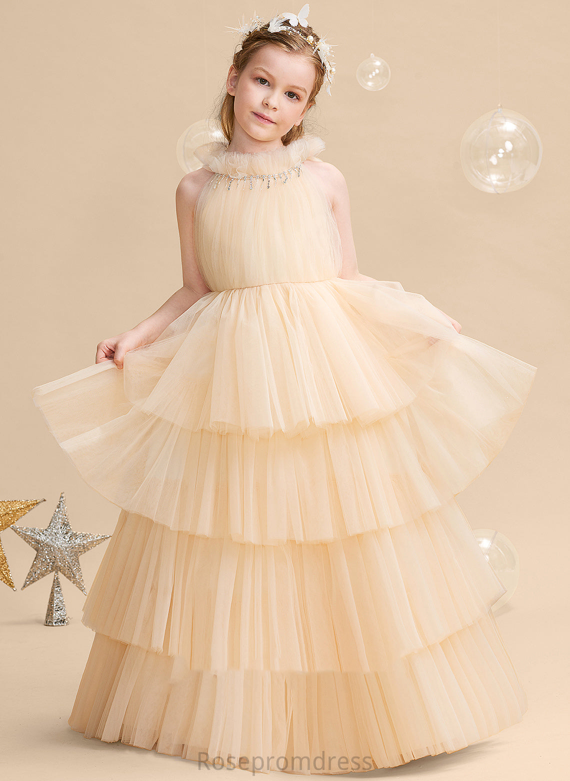 Floor-length Sleeveless Ball-Gown/Princess - Tulle Girl Flower Girl Dresses Neck Flower Dress High Renee