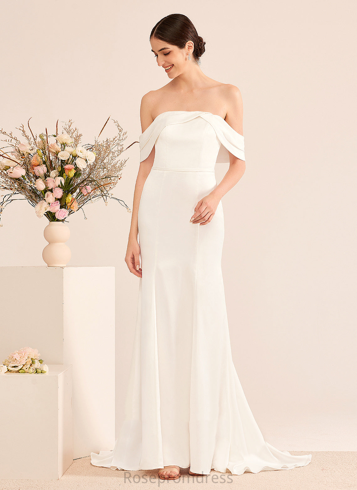 Dress Sweep Wedding Wedding Dresses Satin Ruffle With Train Natasha Trumpet/Mermaid Off-the-Shoulder