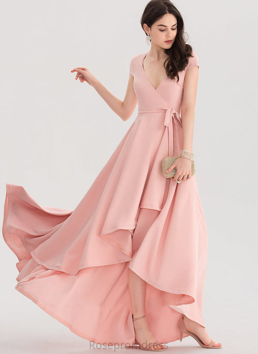 Crepe V-neck Marely Prom Dresses Stretch Asymmetrical A-Line