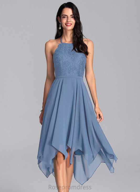 Homecoming Dresses Chiffon Halter With Nyla Lace A-Line Homecoming Dress Asymmetrical