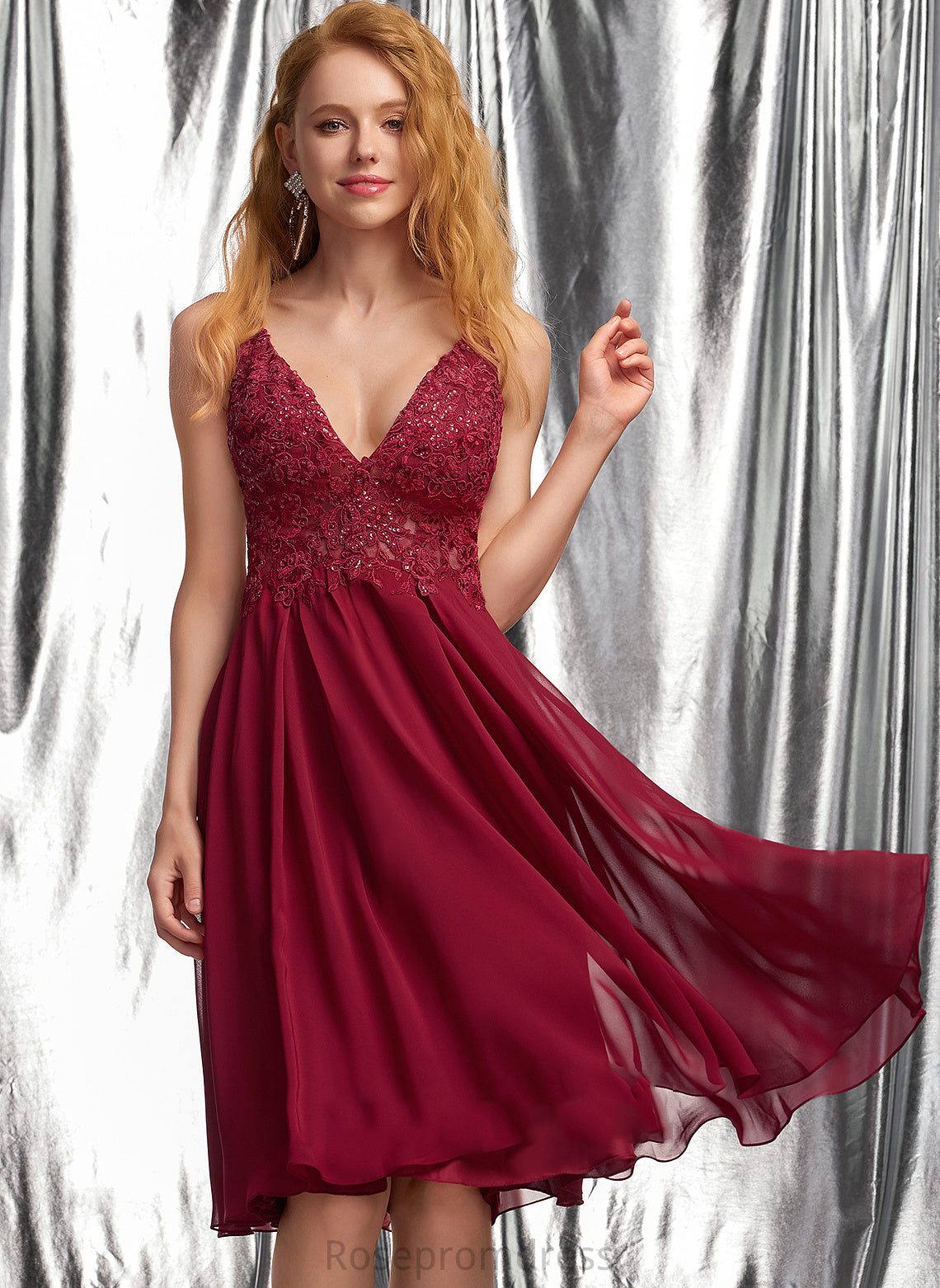 Dress Milagros Homecoming Dresses Chiffon V-neck Knee-Length Homecoming A-Line