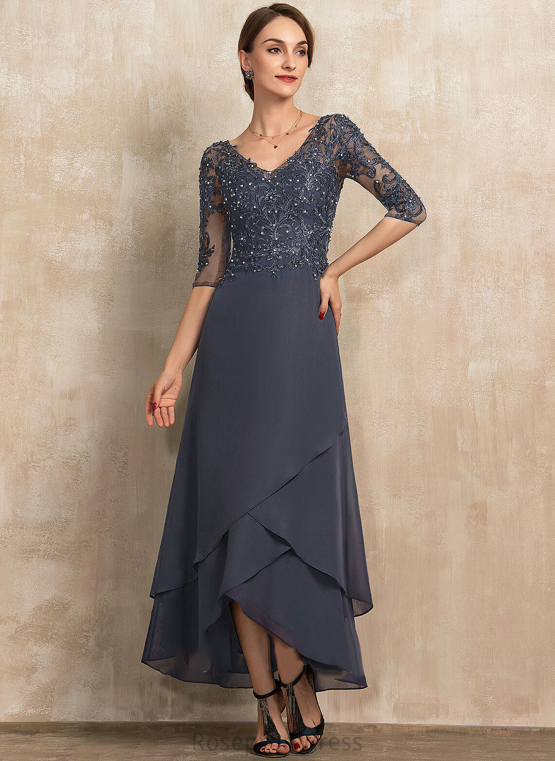 Sequins Chiffon Asymmetrical V-neck of Beading Iyana Lace Bride Mother of the Bride Dresses Mother With the A-Line Dress