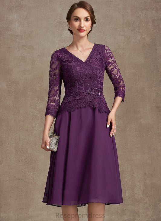 Dress of Mother of the Bride Dresses Beading With the Chiffon A-Line Sequins Bride Harper Lace Mother Knee-Length V-neck