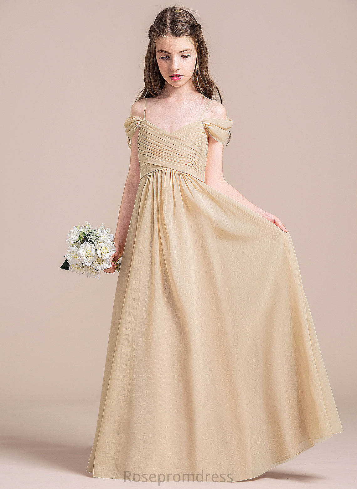 Trinity With Chiffon Junior Bridesmaid Dresses A-Line Floor-Length Off-the-Shoulder Ruffle