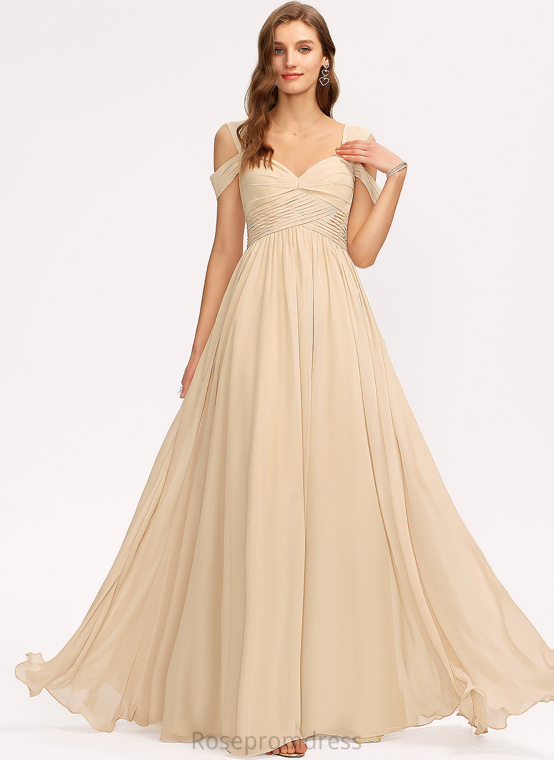 Floor-Length Silhouette Length Fabric Embellishment A-Line Pleated ColdShoulder Neckline V-neck Noelle Sleeveless Bridesmaid Dresses