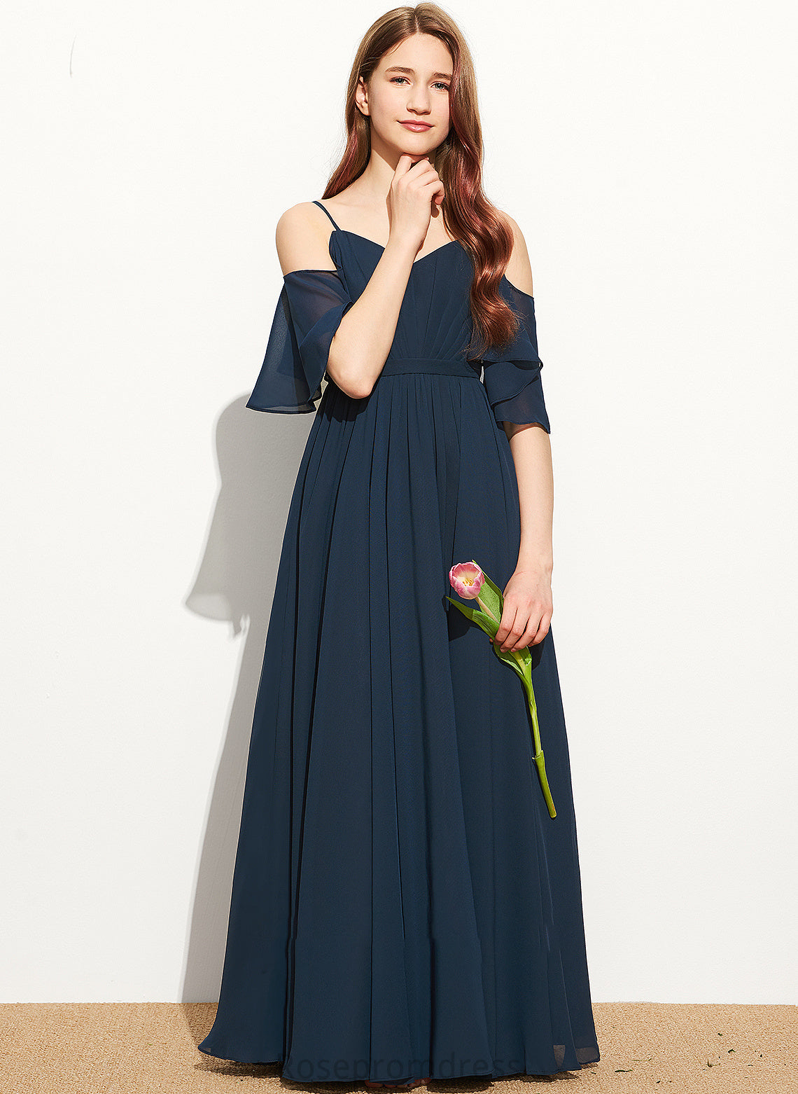 Ruffle Floor-Length Junior Bridesmaid Dresses A-Line Natalie Off-the-Shoulder With Chiffon