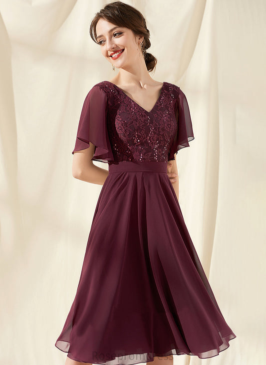 Lace Chiffon Sequins Dress Melody With Cocktail Dresses Cocktail A-Line V-neck Knee-Length