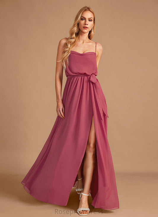 A-Line Silhouette Neckline Ruffle CowlNeck Fabric Length Floor-Length SplitFront Embellishment Adalynn Bridesmaid Dresses