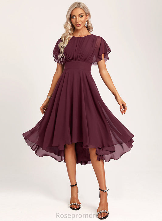 Asymmetrical Scoop Embellishment Silhouette Length A-Line Ruffle Neckline Fabric Paige Bridesmaid Dresses