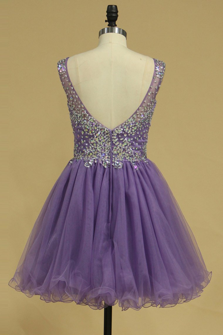 2024 Short/Mini Homecoming Dresses A Line Scoop Beaded Bodice Tulle