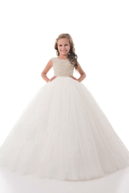 2024 New Arrival Flower Girl Dresses Ball Gown Scoop Tulle With Beads Floor Length