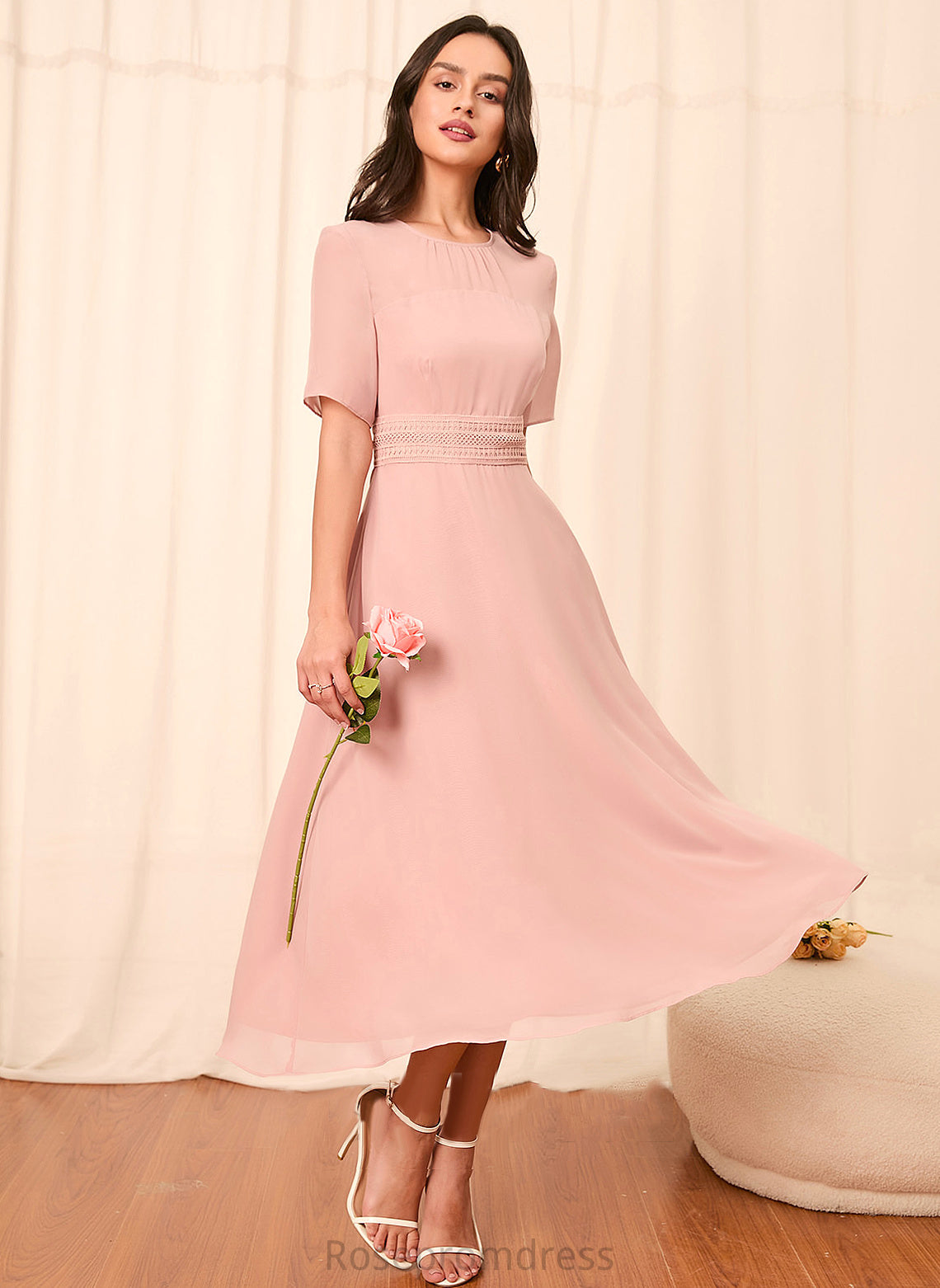 Sleeves Straps Silhouette Length A-Line Fabric Sleeve Knee-Length Leila Floor Length Natural Waist Sleeveless Bridesmaid Dresses