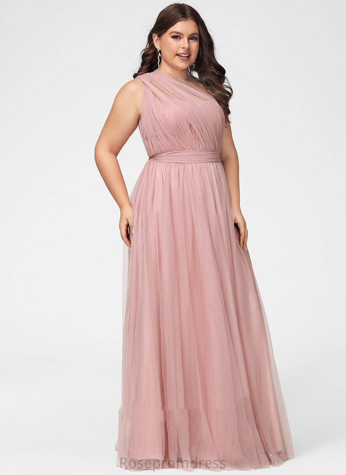 Off-the-Shoulder One-Shoulder A-Line Length Floor-Length Silhouette V-neck Fabric Neckline Straps Tulle Abby Bridesmaid Dresses