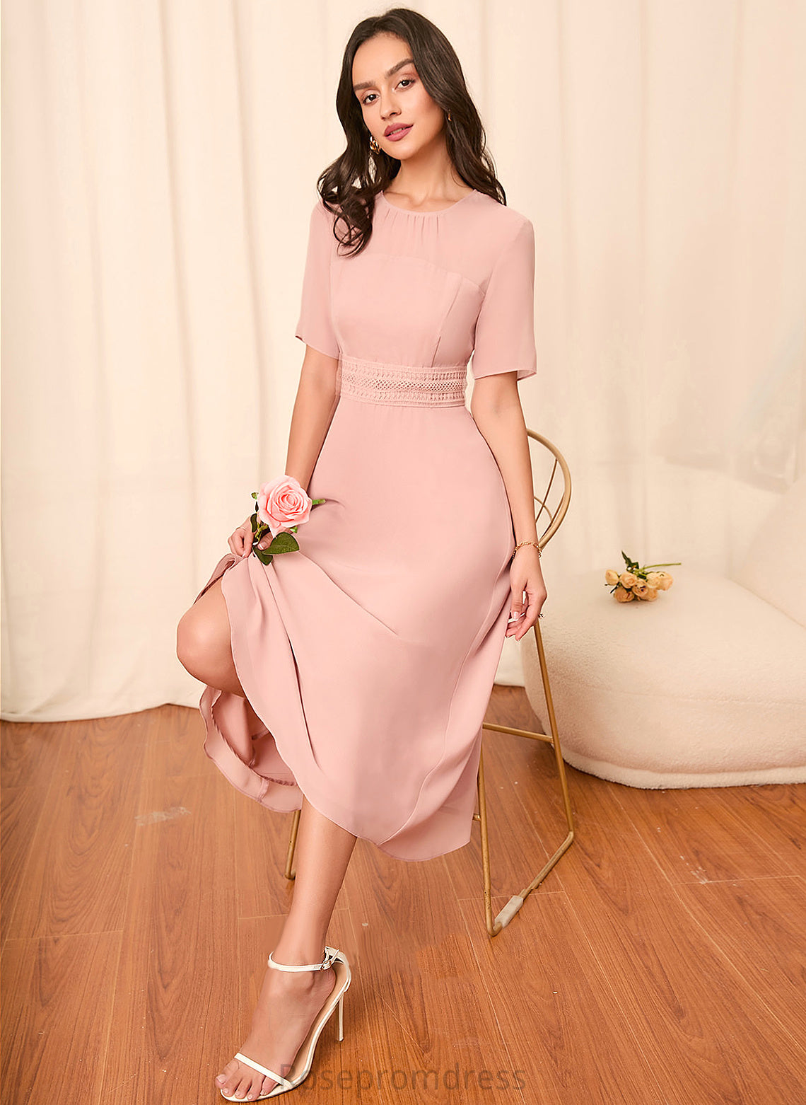 Sleeves Straps Silhouette Length A-Line Fabric Sleeve Knee-Length Leila Floor Length Natural Waist Sleeveless Bridesmaid Dresses