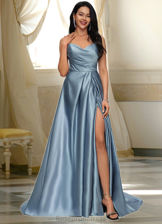 Juliet Ball-Gown/Princess V-Neck Sweep Train Satin Prom Dresses SRSP0022191