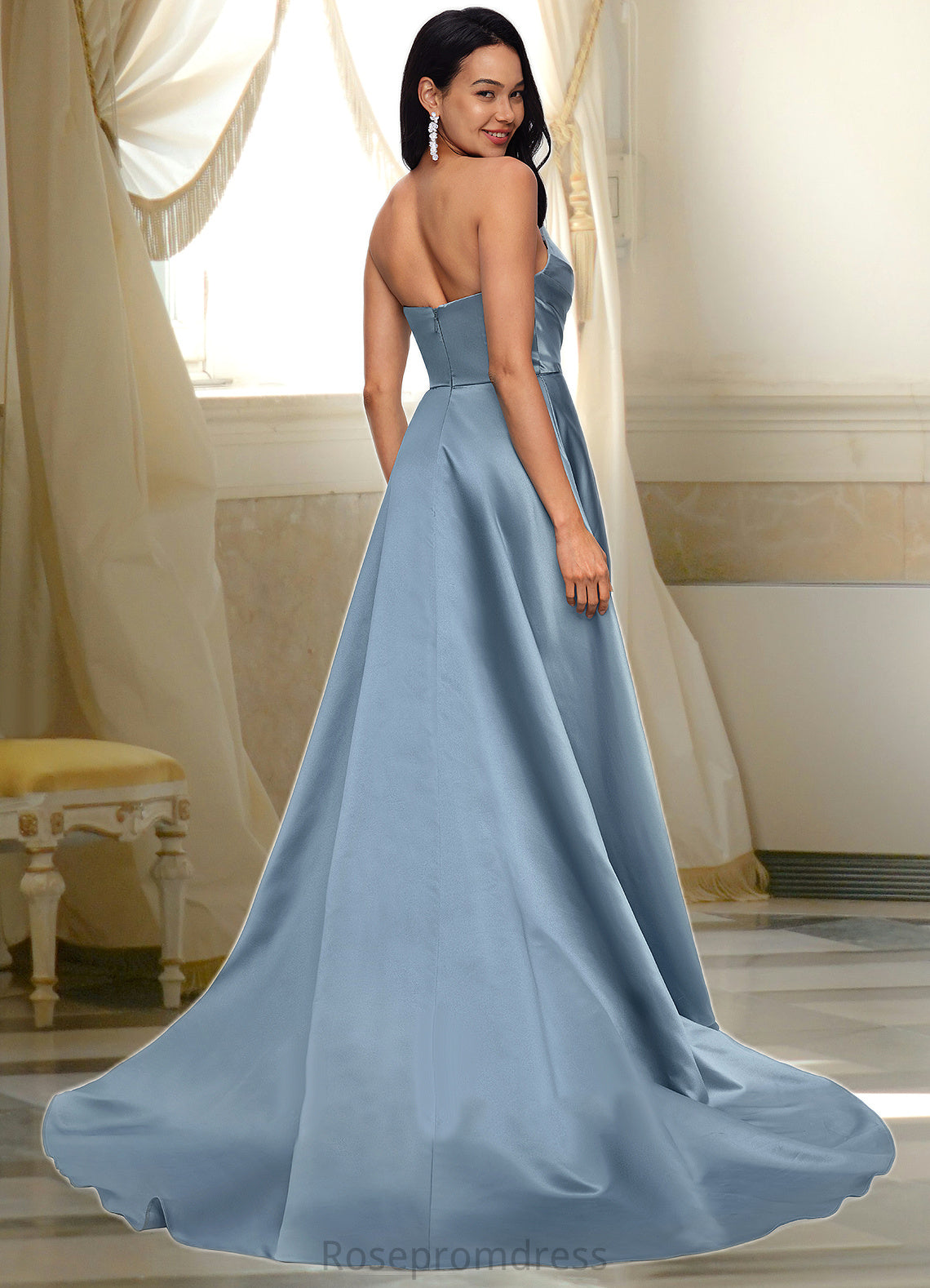 Juliet Ball-Gown/Princess V-Neck Sweep Train Satin Prom Dresses SRSP0022191