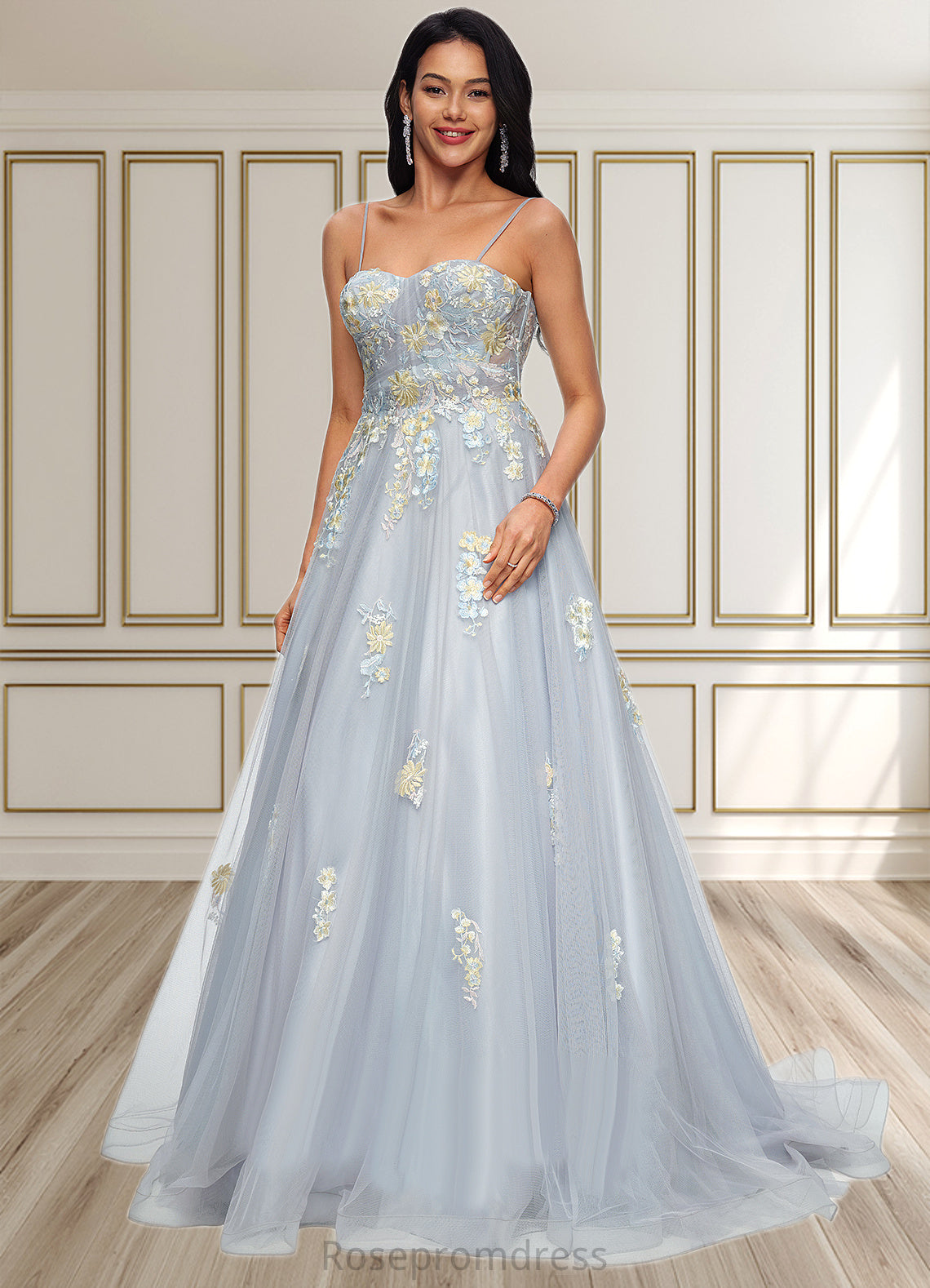 Emilie Ball-Gown/Princess Sweetheart Sweep Train Tulle Prom Dresses With Pleated SRSP0022192