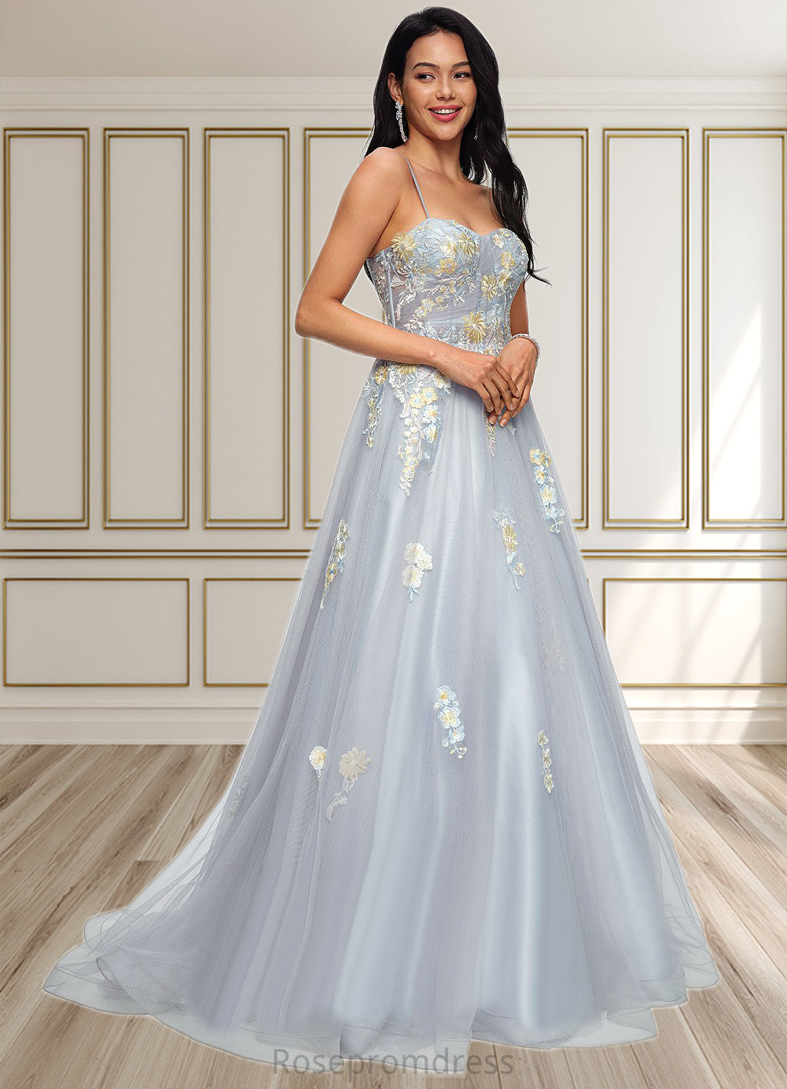 Emilie Ball-Gown/Princess Sweetheart Sweep Train Tulle Prom Dresses With Pleated SRSP0022192