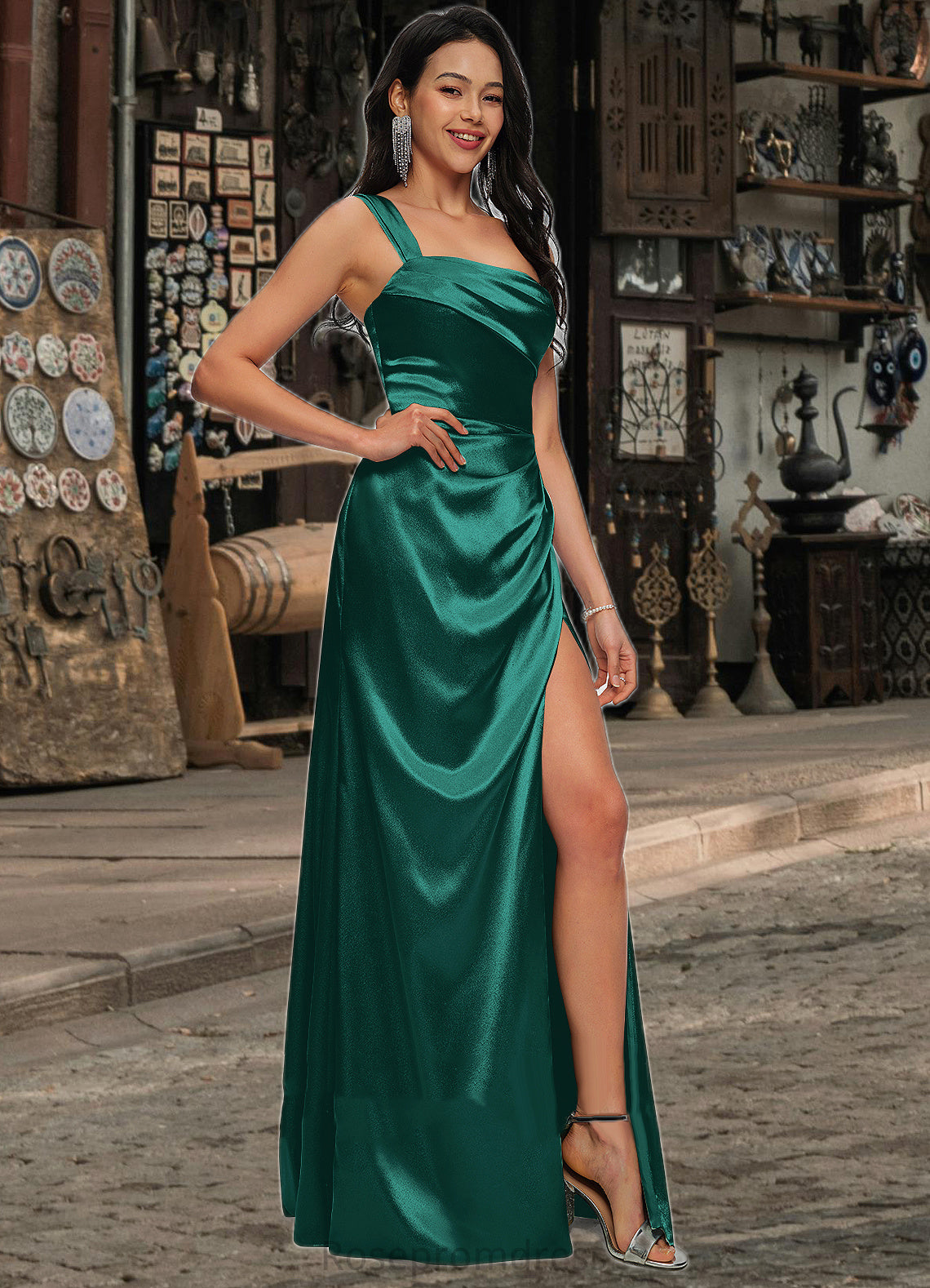 Tessa Sheath/Column Asymmetrical Floor-Length Stretch Satin Prom Dresses SRSP0022193