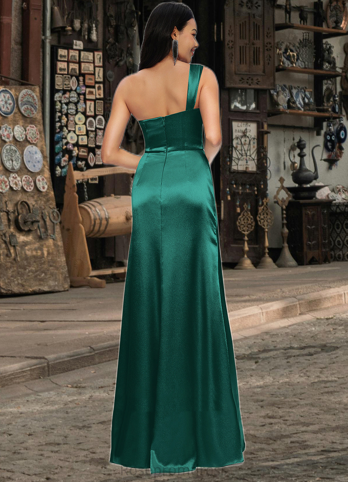 Tessa Sheath/Column Asymmetrical Floor-Length Stretch Satin Prom Dresses SRSP0022193