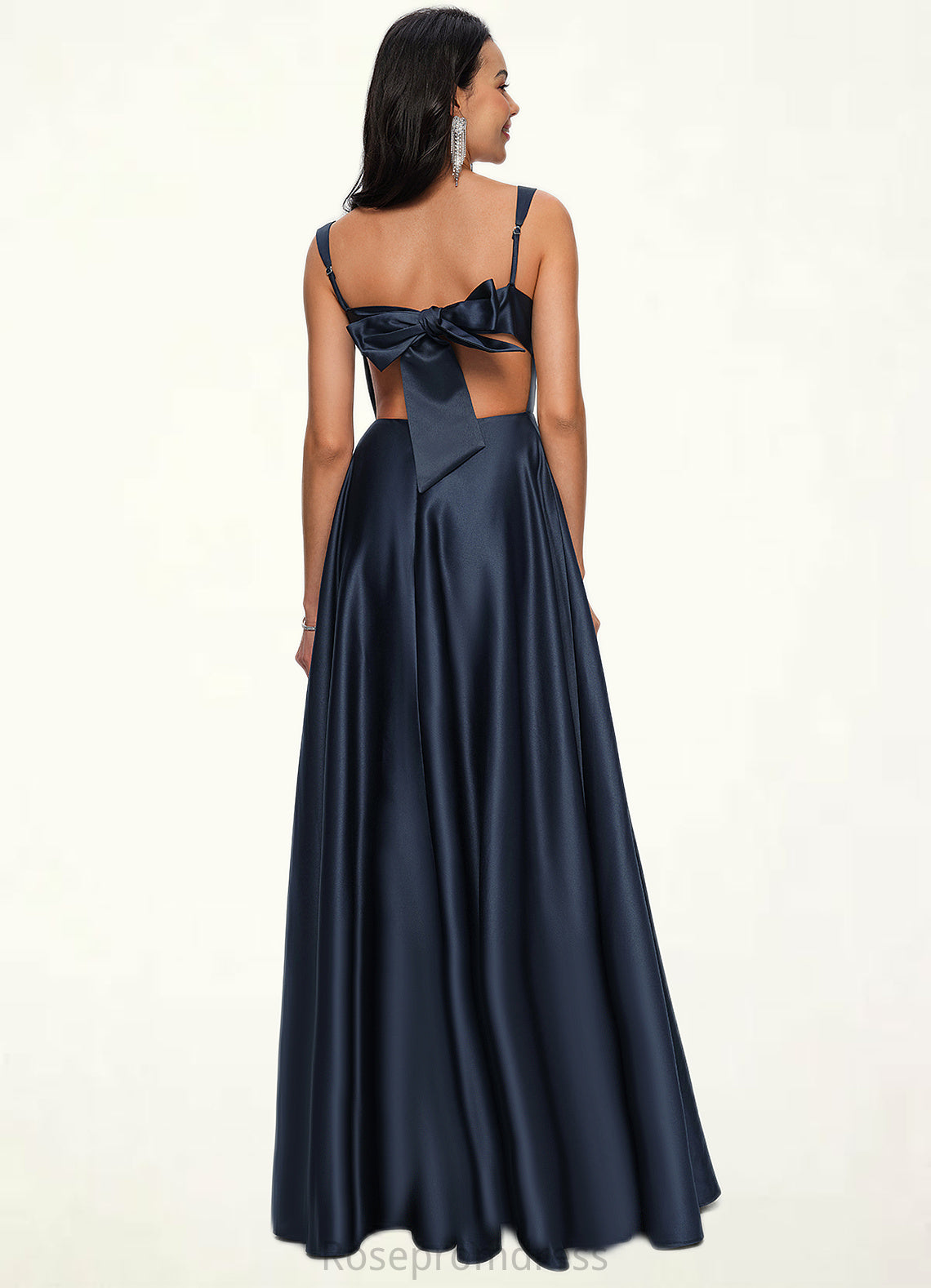 Tricia A-line Straight Floor-Length Satin Prom Dresses With Bow SRSP0022195