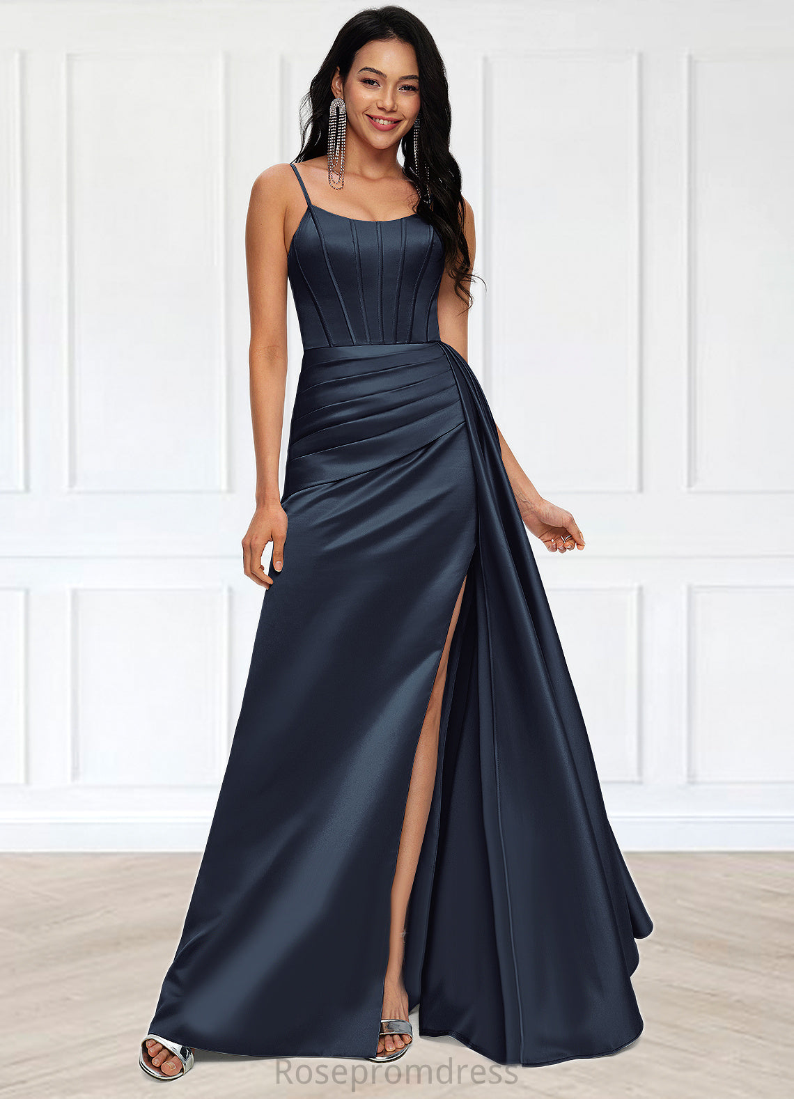 Halle Sheath/Column Scoop Floor-Length Satin Prom Dresses SRSP0022196