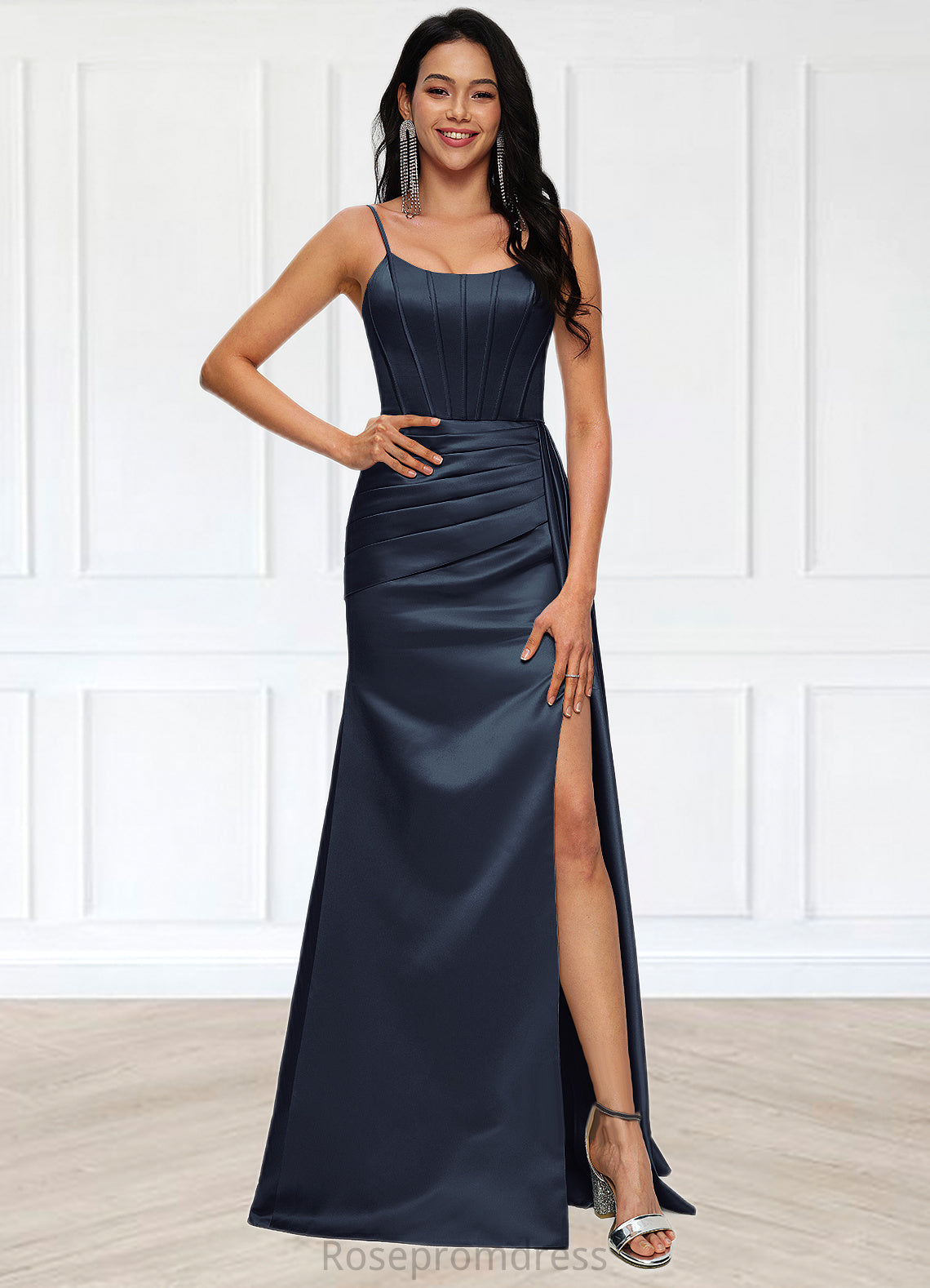 Halle Sheath/Column Scoop Floor-Length Satin Prom Dresses SRSP0022196