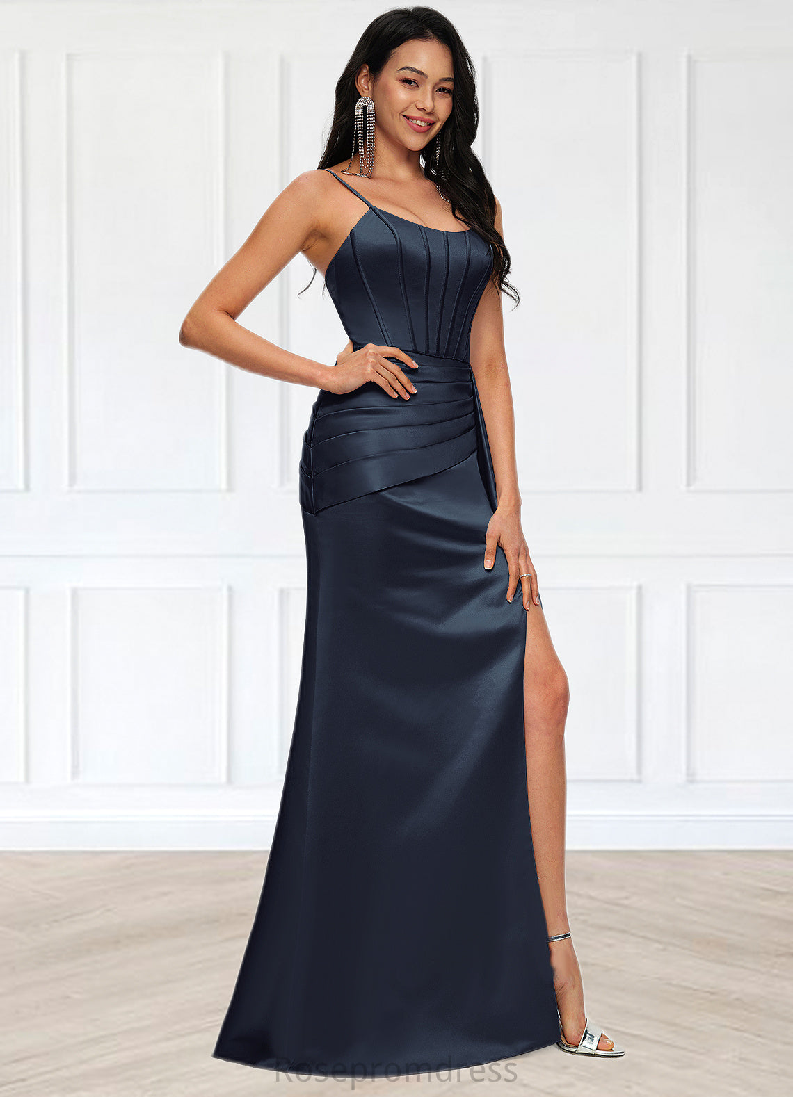 Halle Sheath/Column Scoop Floor-Length Satin Prom Dresses SRSP0022196