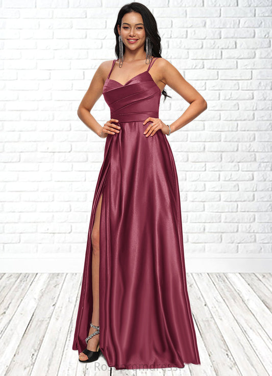 Samantha A-line V-Neck Floor-Length Satin Prom Dresses SRSP0022197