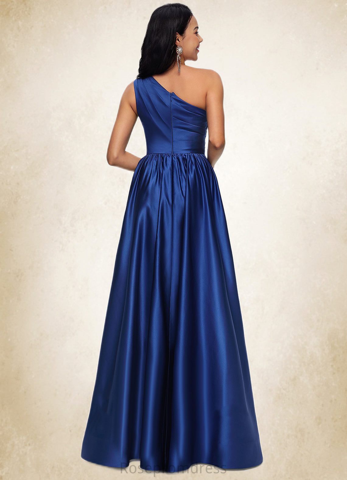 Mildred Ball-Gown/Princess One Shoulder Floor-Length Satin Prom Dresses SRSP0022201