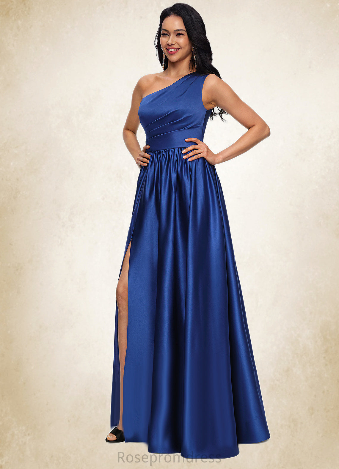 Mildred Ball-Gown/Princess One Shoulder Floor-Length Satin Prom Dresses SRSP0022201