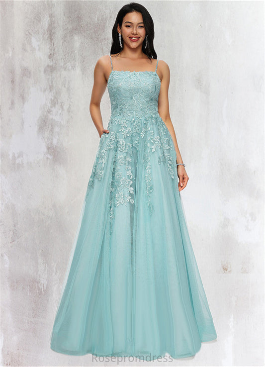 Paola Ball-Gown/Princess Straight Floor-Length Tulle Prom Dresses With Appliques Lace Sequins SRSP0022206