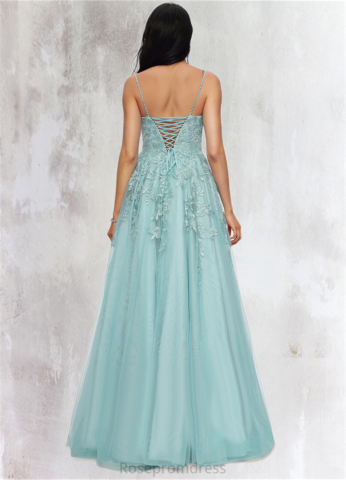 Paola Ball-Gown/Princess Straight Floor-Length Tulle Prom Dresses With Appliques Lace Sequins SRSP0022206