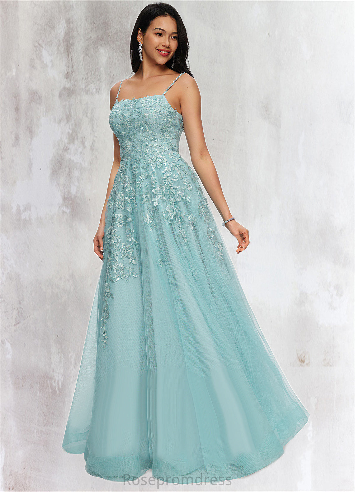 Paola Ball-Gown/Princess Straight Floor-Length Tulle Prom Dresses With Appliques Lace Sequins SRSP0022206