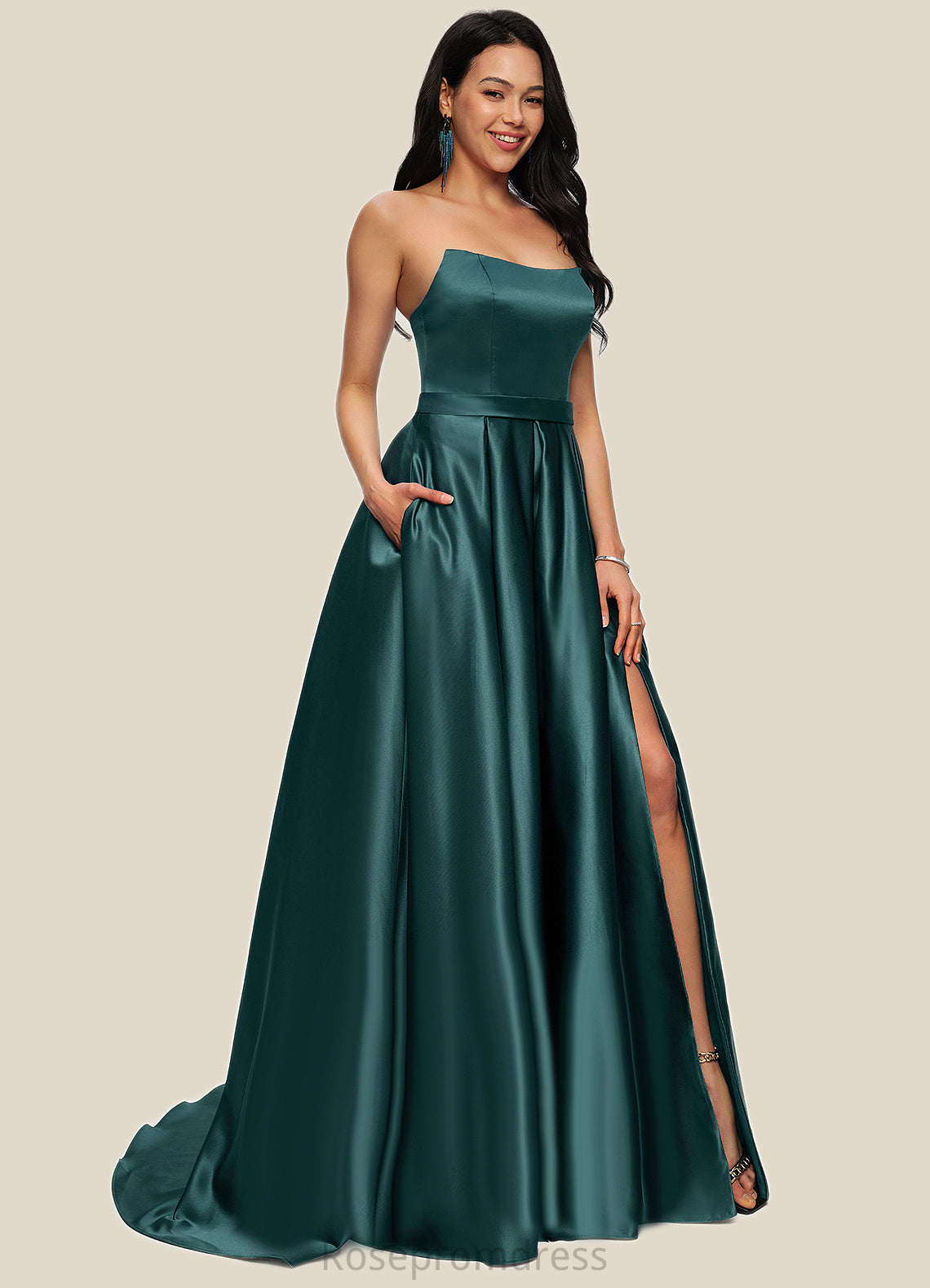 Penelope Ball-Gown/Princess Sweep Train Satin Prom Dresses SRSP0022207